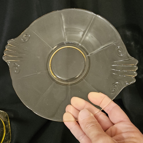 5 pc mixed bundle vintage Fostoria topaz yellow scalloped edge serving dishes - Picture 10 of 11